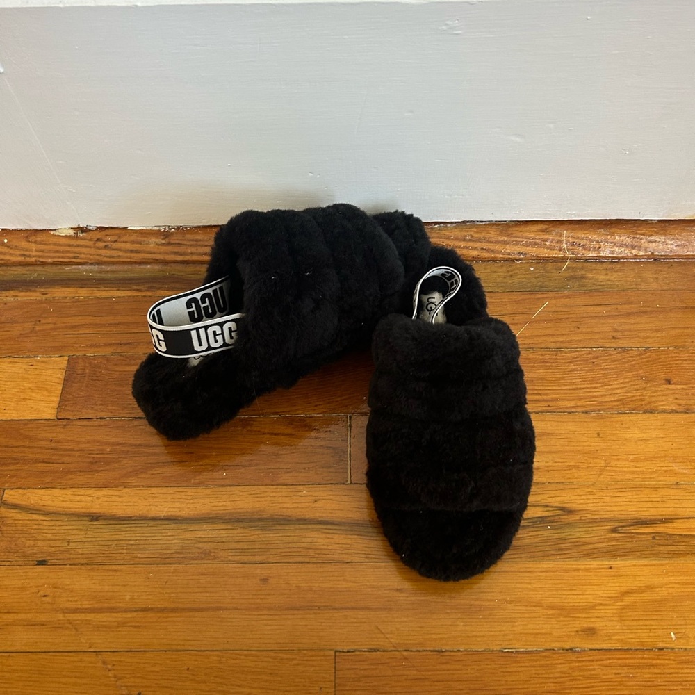 UGG Black Furry Slides